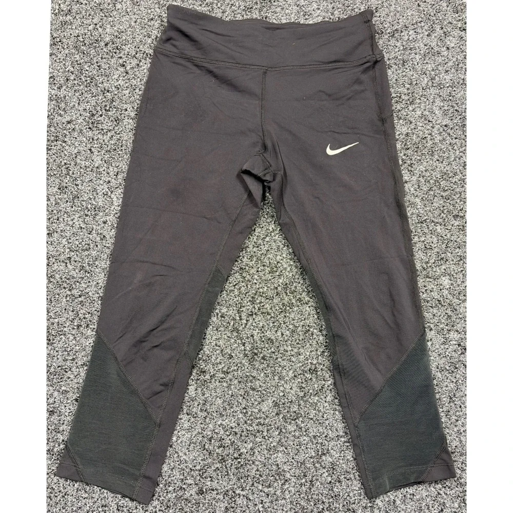 Nike Leggings Women M Black Dri-FIT Crop Mesh Panel Running Tights Activewear